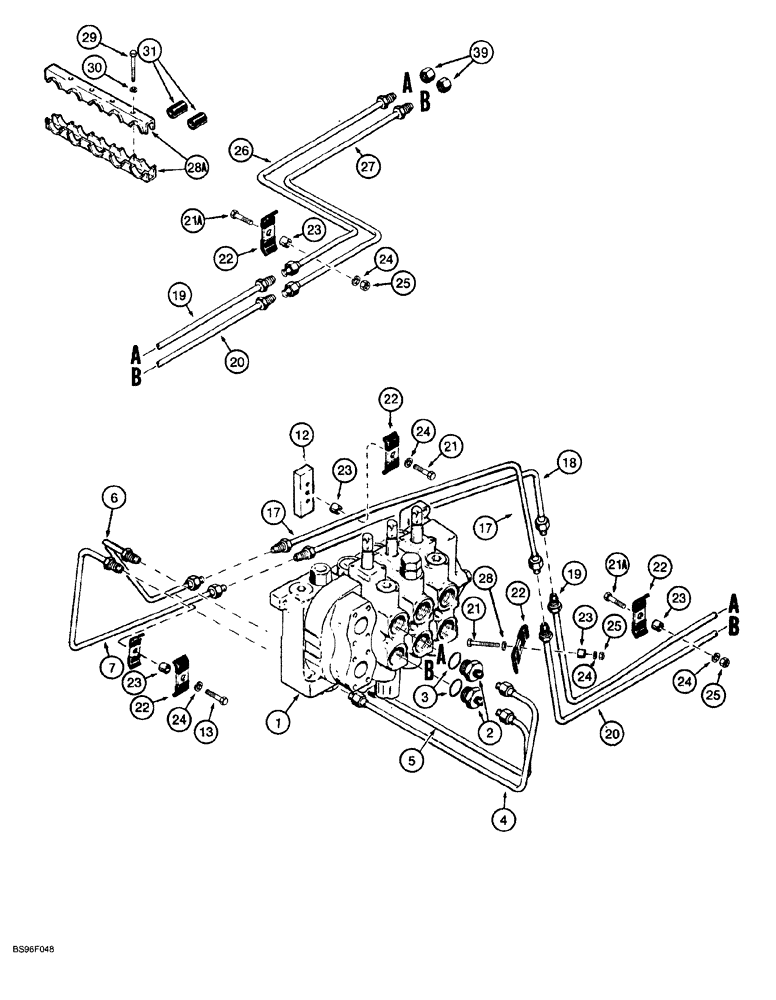 Схема запчастей Case 1150G - (8-016) - TILT HYDRAULIC CIRCUIT, CONTROL VALVE TO GRILLE, PRIOR TO JJG0218023 AND JJG0218024 - JJG0218478 (07) - HYDRAULIC SYSTEM