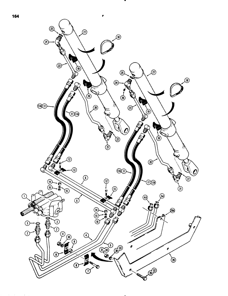 Схема запчастей Case 450B - (164) - DOZER LIFT HYDRAULIC CIRCUIT (07) - HYDRAULIC SYSTEM