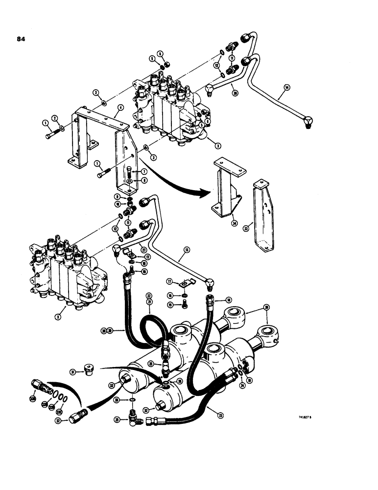 Схема запчастей Case 35 - (084) - SWING CYL HYDS, CASE- CESSNA VALVES, USED ON MDLS W/ BACKHOE SN 5251151 & AFT 