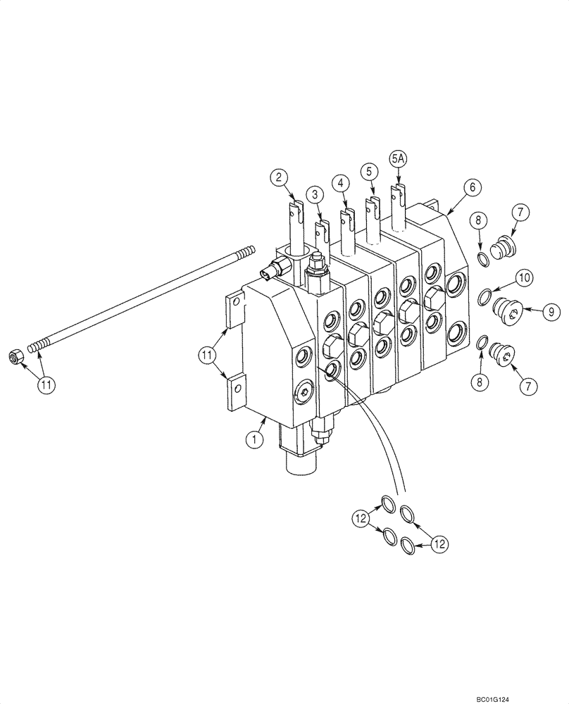 Схема запчастей Case 570MXT - (08-17) - VALVE ASSY - HITCH, THREE POINT (FIVE SPOOL CONTROL VALVE) (08) - HYDRAULICS