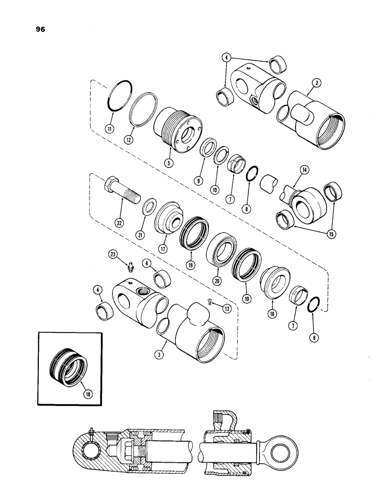 Схема запчастей Case 33 - (096) - D38694, D38695 & D40794 STABILIZER CYLINDER, 3-1/2" DIA.CYLINDER W/ 16-3/8"STROKE 