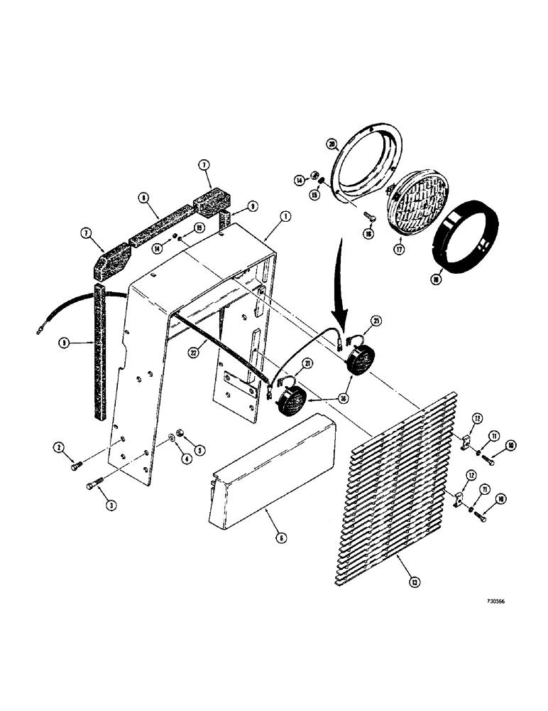 Схема запчастей Case 580B - (232) - RADIATOR WRAPPER, GRILLE AND HEAD LIGHTS (09) - CHASSIS/ATTACHMENTS