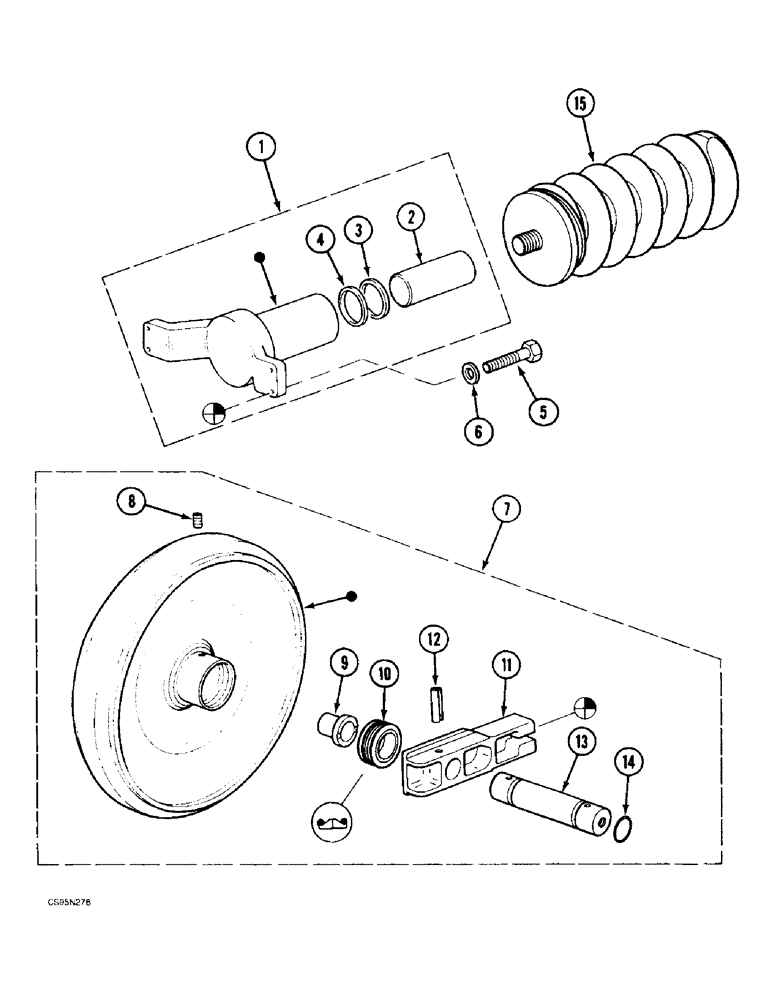 Схема запчастей Case 688BCK - (5-10) - GUIDE PULLEY (ITRAC B4L), 688B CK (120301-) (04) - UNDERCARRIAGE