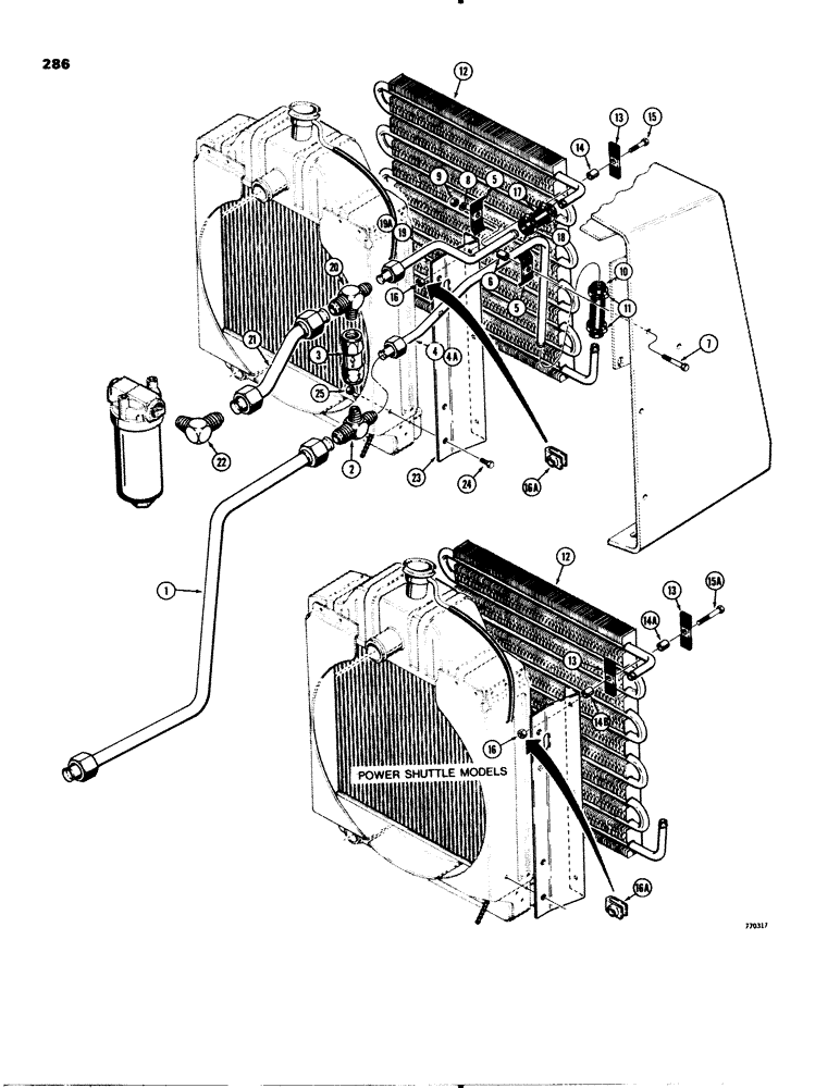 Схема запчастей Case 580C - (286) - PTO HYDRAULIC COOLING SYSTEM, BEFORE TRACTOR S/N 8961374 (08) - HYDRAULICS