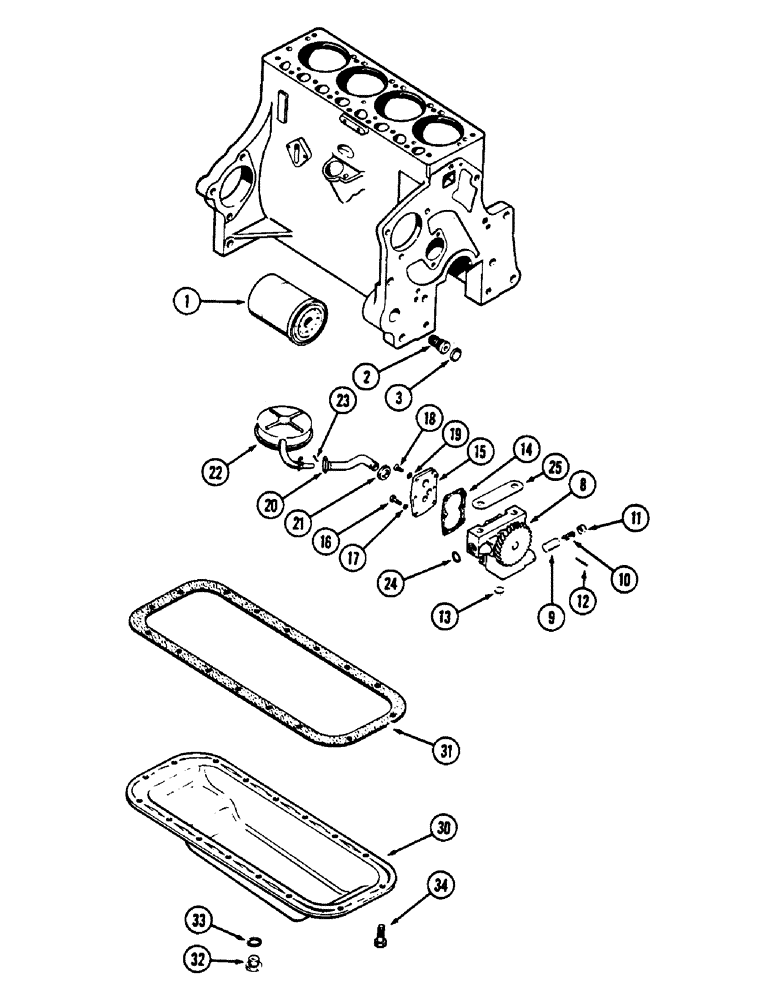 Схема запчастей Case 1845 - (032) - OIL FILTER, (159) SPARK IGNITION ENG, PRIOR TO ENG SN. 4309700, OIL PUMP, OIL PAN (10) - ENGINE