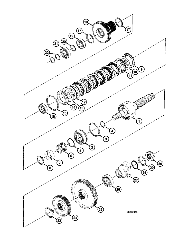 Схема запчастей Case 590SL - (6-108) - CLARK POWERSHIFT TRANSMISSION ASSEMBLY, CLUTCH AND PINIONS, SECOND GEAR (06) - POWER TRAIN