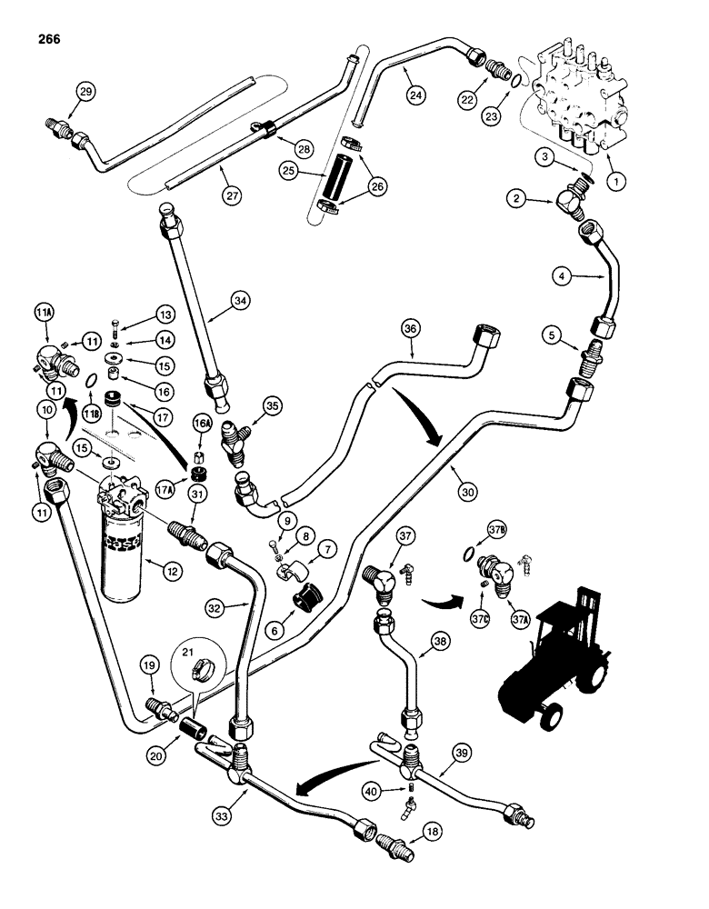 Схема запчастей Case 584D - (266) - FORKLIFT HYDRAULIC CIRCUIT, RETURN LINES AND FILTER CONNECTIONS (35) - HYDRAULIC SYSTEMS