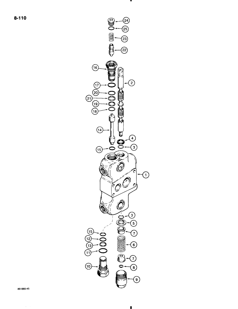 Схема запчастей Case 580K - (8-110) - BACKHOE CONTROL VALVE, LEFT-HAND AND RIGHT-HAND STABILIZER SECTIONS (08) - HYDRAULICS