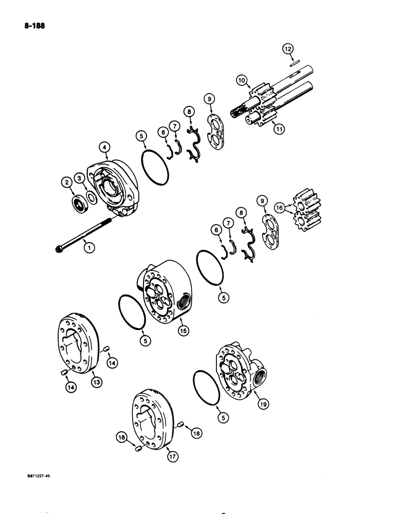 Схема запчастей Case 1825 - (8-188) - HYDRAULIC EQUIPMENT PUMP (08) - HYDRAULICS