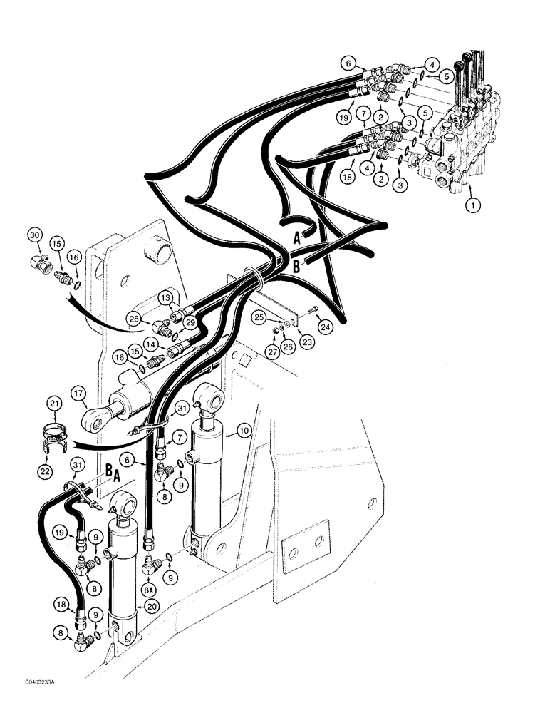 Схема запчастей Case 480F - (8-050) - PTO AND THREE-POINT HITCH CYLINDER HYDRAULIC CIRCUIT (08) - HYDRAULICS