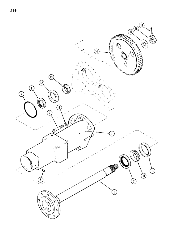 Схема запчастей Case 585D - (216) - TRANSAXLE FRONT AXLE, TRANSMISSION SERIAL NO. 16249203 AND AFTER, 2 AND 4 WD (25) - FRONT AXLE SYSTEM