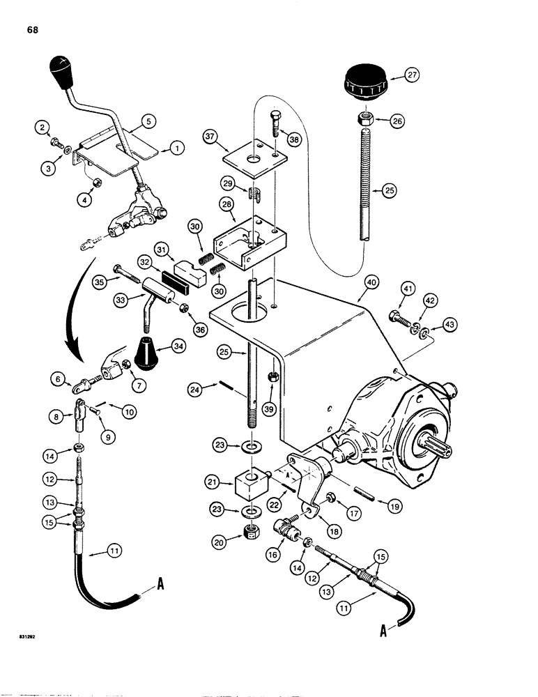 Схема запчастей Case SD100 - (068) - FWD. & REV. CONTROLS, W/O NEUTRAL CENTERING, USED ON 30+4 S/N TO 1223228 & ON 40+4 S/N 3600 & AFTER (29) - HYDROSTATIC DRIVE