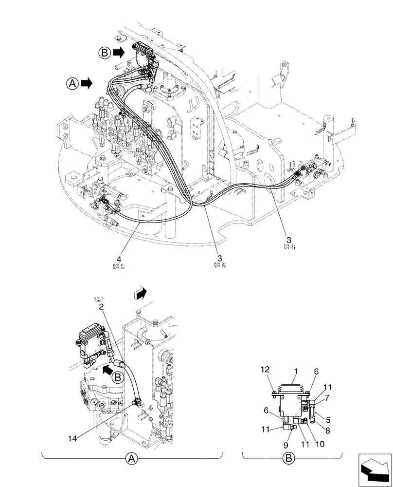 Схема запчастей Case CX36B - (01-057[01]) - CONTROL LINES, REMOTE - ANGLE DOZER (35) - HYDRAULIC SYSTEMS