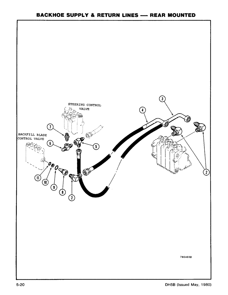 Схема запчастей Case DH5 - (5-20) - BACKHOE SUPPLY & RETURN LINES - REAR MOUNTED (35) - HYDRAULIC SYSTEMS