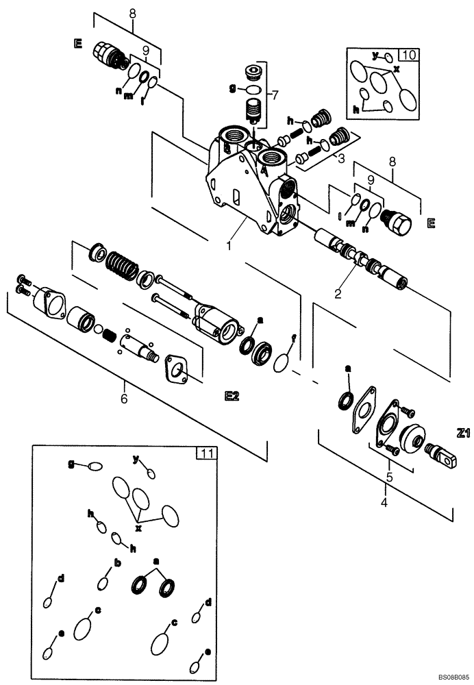 Схема запчастей Case 590SM - (08-35A[02]) - VALVE SECTION - BOOM, 2 OR 3 SPOOL VALVES (VARIABLE VOLUME PUMP MODELS) (590SM+) (08) - HYDRAULICS