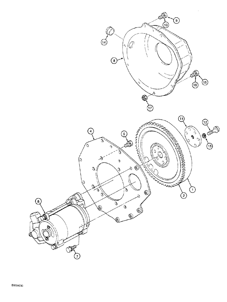 Схема запчастей Case MAXI-SNEAKER - (02-036) - FLYWHEEL AND STARTER MOTOR MOUNTING, KUBOTA V1505 ENGINE, KUBOTA V1505-B ENGINE (02) - ENGINE