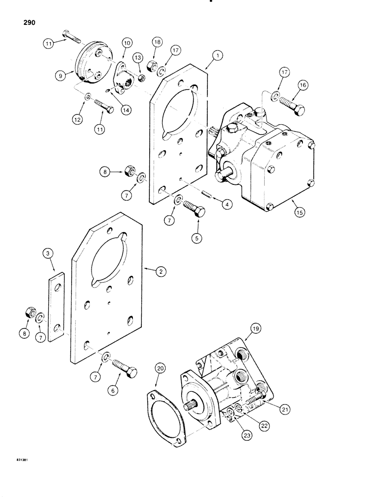 Схема запчастей Case P60 - (290) - LINE LAYER PUMP AND MOTOR MOUNTING, USED ON 30+4 S/N 5465 AND AFTER, ON 40+4 S/N 4045 AND AFTER (35) - HYDRAULIC SYSTEMS