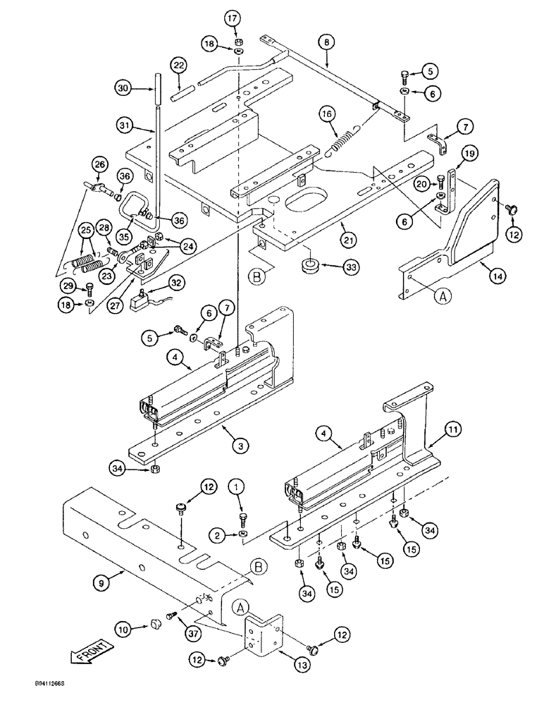 Схема запчастей Case 9020B - (9-042) - SEAT SLIDE RAILS AND PLATFORM (09) - CHASSIS