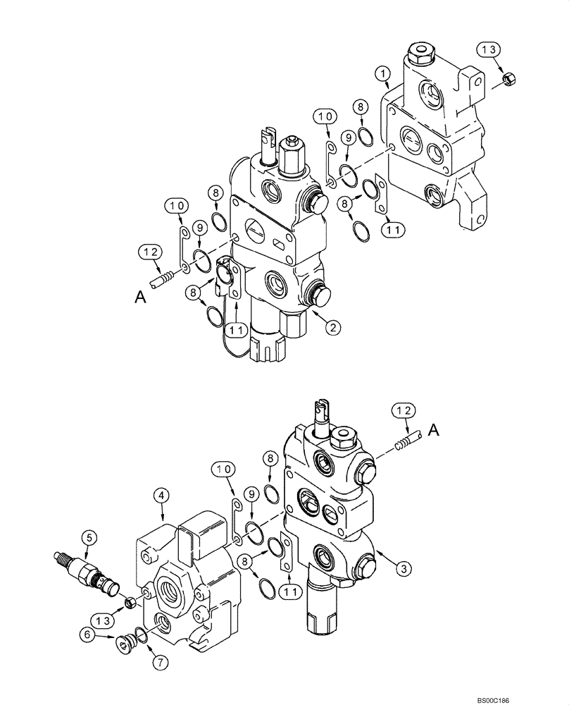 Схема запчастей Case 590SM - (08-27) - VALVE ASSY - LOADER CONTROL, TWO SPOOL (08) - HYDRAULICS