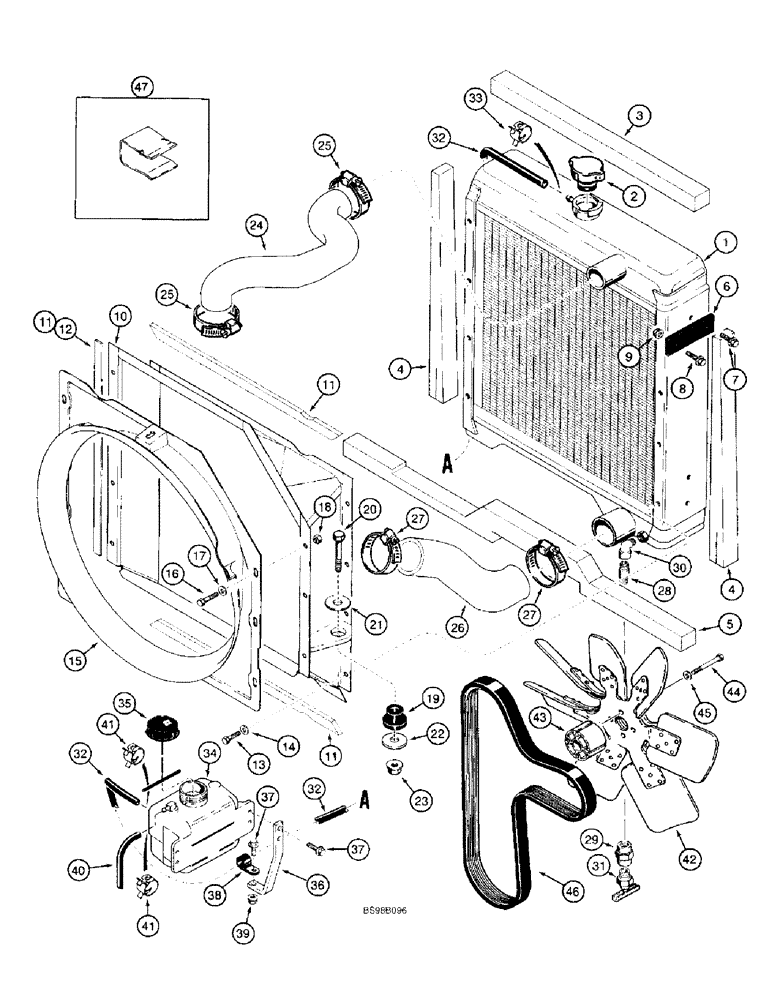 Схема запчастей Case 660 - (2-02) - RADIATOR, FAN, AND MOUNTING, USED ON MODELS WITH 4-390 ENGINE (02) - ENGINE