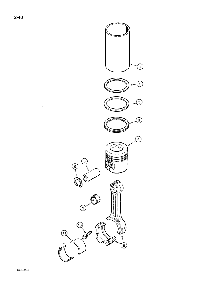 Схема запчастей Case 621 - (2-46[B]) - PISTONS AND CONNECTING RODS, 6T-590 ENGINE, 1.0 MM OVERSIZED PISTON KIT (02) - ENGINE