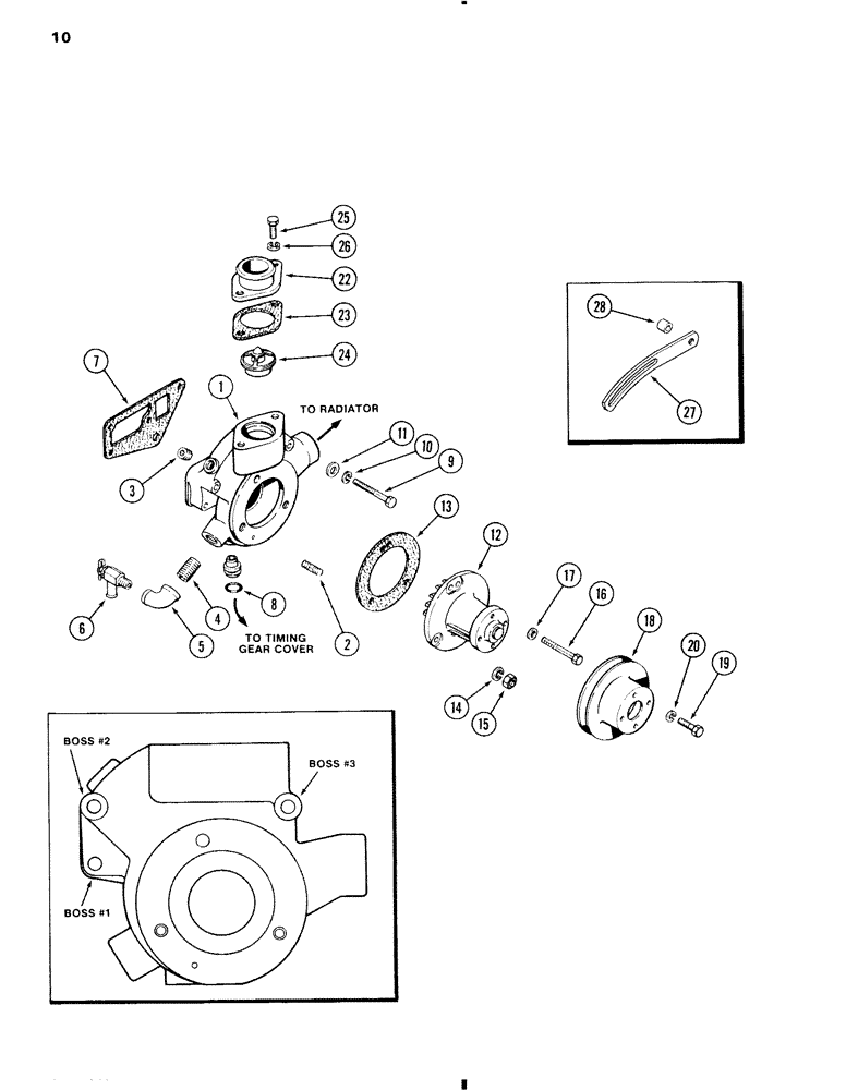 Схема запчастей Case W11 - (010) - WATER PUMP AND THERMOSTAT, 207 DIESEL ENGINE (02) - ENGINE