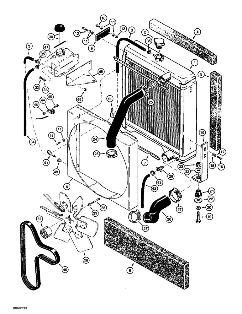 Схема запчастей Case 860 - (2-05A) - RADIATOR, FAN AND MOUNTING USED ON MODELS WITH 4T-390 EMISSIONS CERTIFIED ENGINE (02) - ENGINE