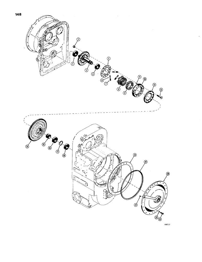 Схема запчастей Case W24B - (148) - TRANSMISSION, TURBINE DRIVEN GEARS AND FREEWHEEL UNIT (06) - POWER TRAIN