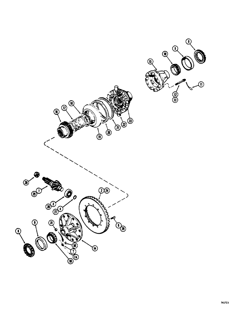 Схема запчастей Case 600 - (182) - PR158 AXLE DIFFERENTIAL, PINION, RING GEAR AND DIFFERENTIAL CASE (03) - TRANSMISSION