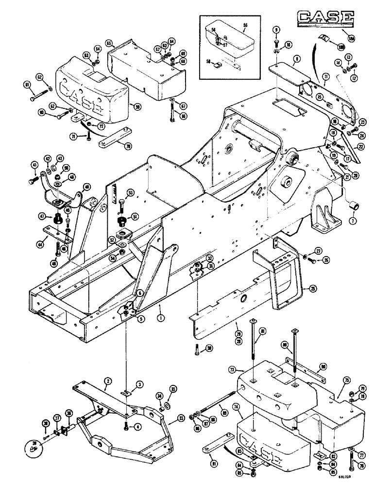 Схема запчастей Case W8B - (130) - CHASSIS, ENGINE MOUNTS AND RELATED PARTS (05) - UPPERSTRUCTURE CHASSIS