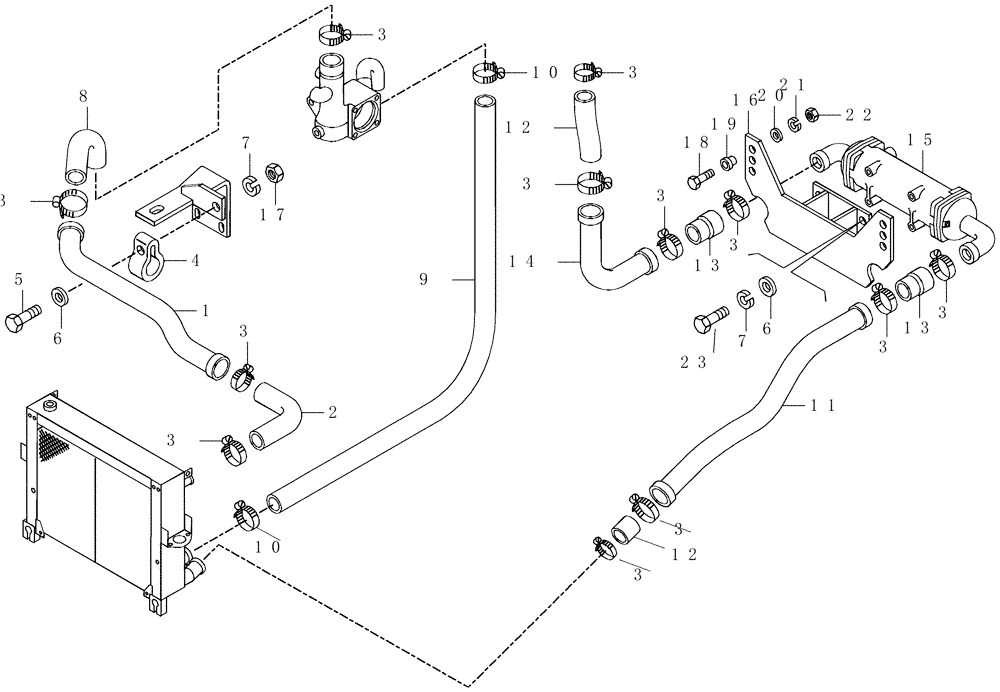 Схема запчастей Case 330 - (04A01010599[01]) - ENGINE COOLING SYSTEM - PIPING (01) - ENGINE