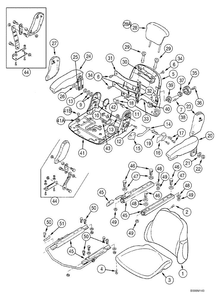 Схема запчастей Case 621E - (09-43) - SEAT ASSY, MECHANICAL SUSPENSION (09) - CHASSIS