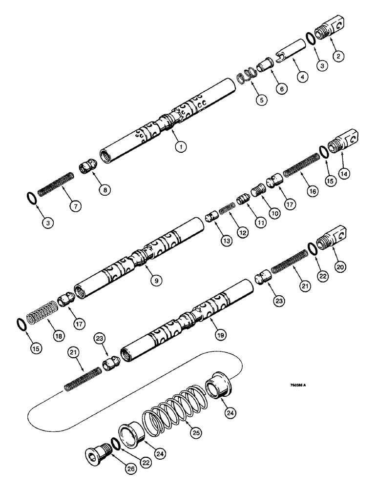 Схема запчастей Case W14 - (518) - HYDRECO VALVES SPOOLS, LIFT SPOOL, BUCKET SPOOL, AUXILIARY (08) - HYDRAULICS