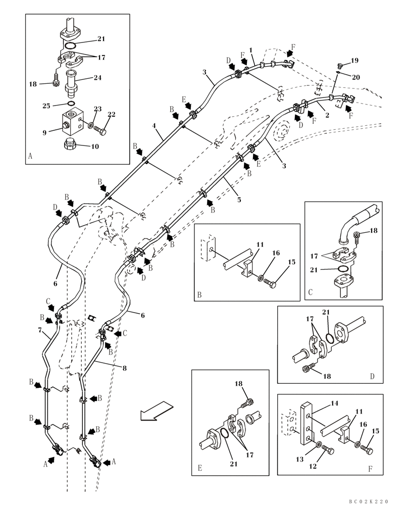 Схема запчастей Case CX460 - (08-58) - HYDRAULICS, AUXILIARY ATTACHMENT - 4,0 M (13 FT 1 IN) ARM (08) - HYDRAULICS