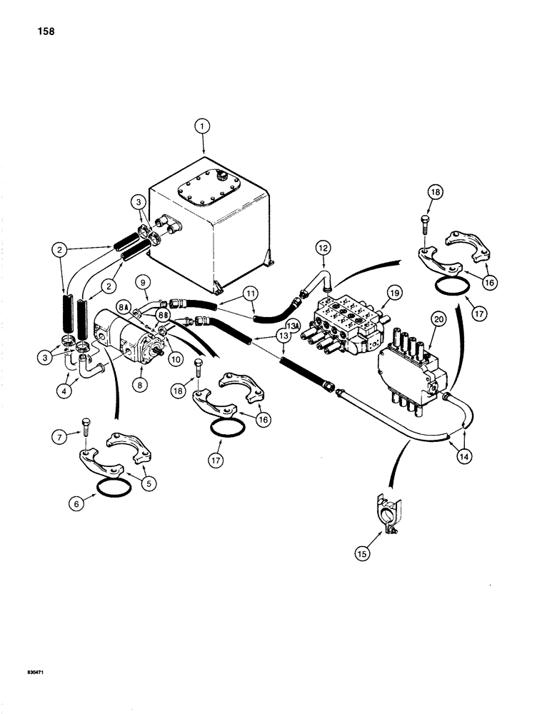 Схема запчастей Case 1280 - (158) - MAIN HYDRAULIC PUMP LINES (07) - HYDRAULIC SYSTEM