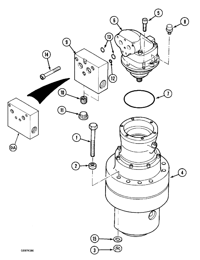 Схема запчастей Case 888 - (6-08) - HYDRAULIC MOTOR TO SWING TRANSMISSIONS, P.I.N. 15401 THRU 15482 (06) - POWER TRAIN