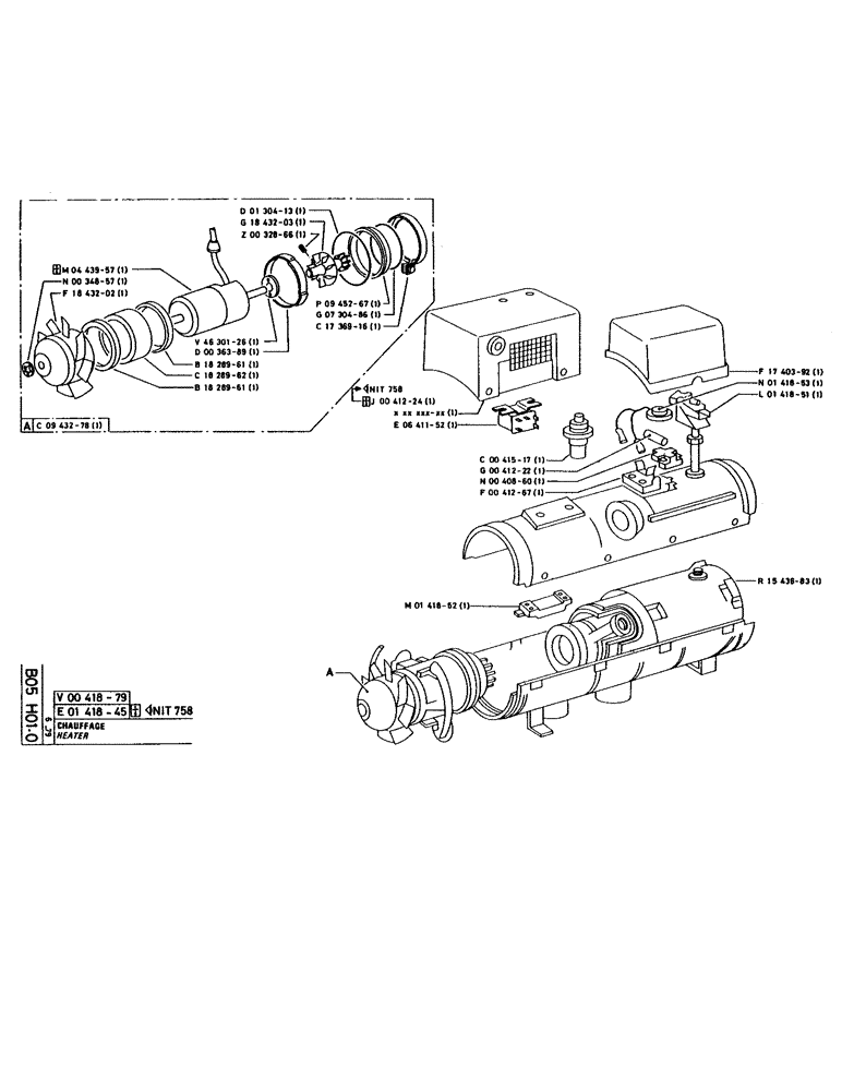 Схема запчастей Case 220 - (051) - HEATER (12) - Chassis/Attachments