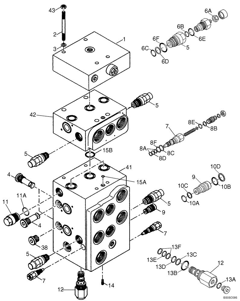 Схема запчастей Case 521D - (08-20A) - VALVE ASSY - LOADER CONTROL - TWO, THREE, FOUR SPOOL - XT (08) - HYDRAULICS