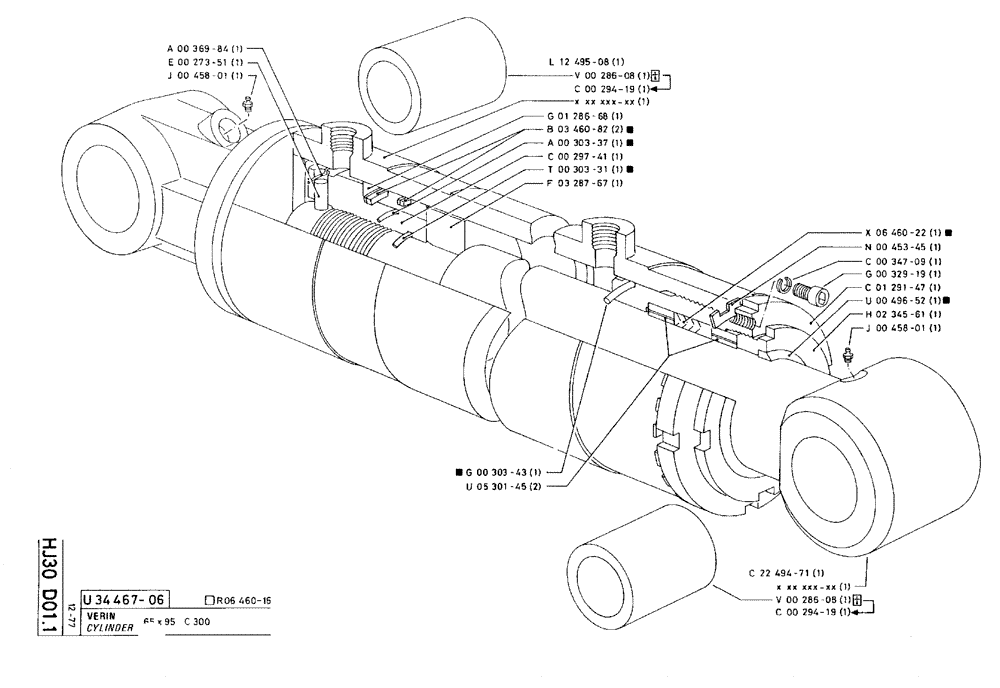 Схема запчастей Case 75C - (HJ030 D01.1) - CYLINDER - 65 X 95 C300 (07) - HYDRAULIC SYSTEM