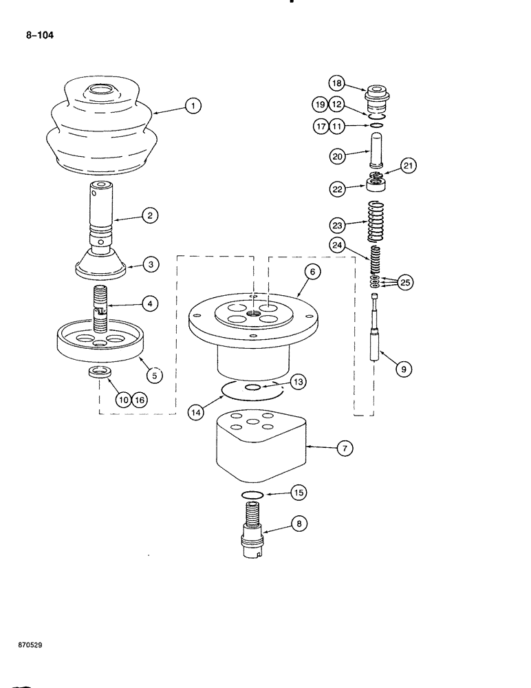 Схема запчастей Case 888 - (8-104) - HAND CONTROL VALVE - REXROTH, P.I.N. FROM 74163 TO 74418, 15201 TO 15264 (08) - HYDRAULICS