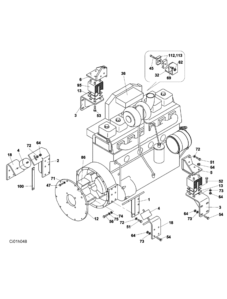 Схема запчастей Case SV228 - (02-001-00[01]) - ENGINE - ENGINE MOUNTING (01) - ENGINE