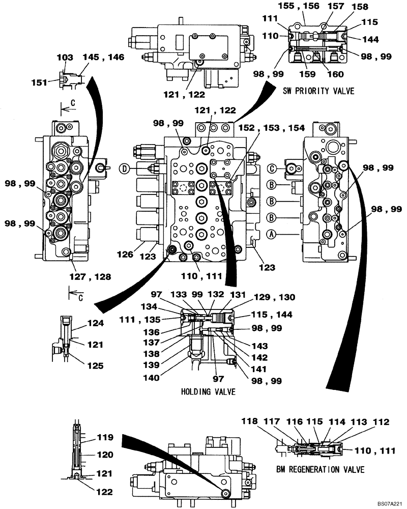 Схема запчастей Case CX160B - (08-59) - KLJ10580 VALVE ASSY - CONTROL (08) - HYDRAULICS