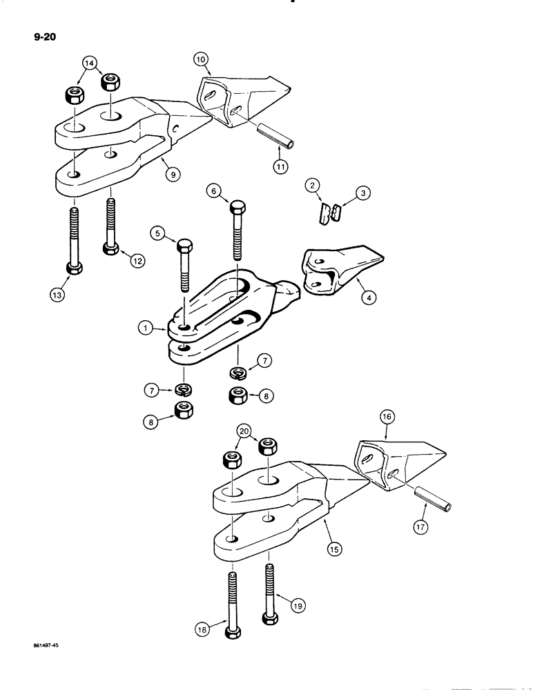 Схема запчастей Case W18B - (9-020) - BUCKET TEETH (09) - CHASSIS/ATTACHMENTS