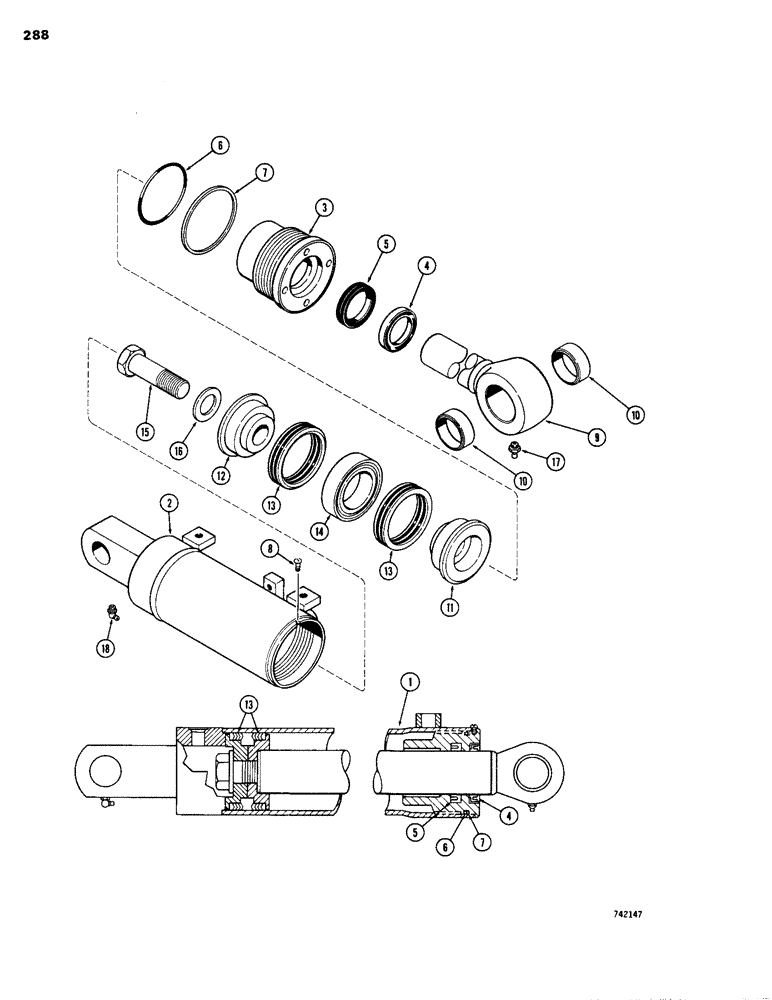 Схема запчастей Case 1150B - (288) - G33933 DOZER TILT CYLINDER, TILT DOZER, GLAND IS STAMPED W/ CYLINDER PART NUMBER (07) - HYDRAULIC SYSTEM