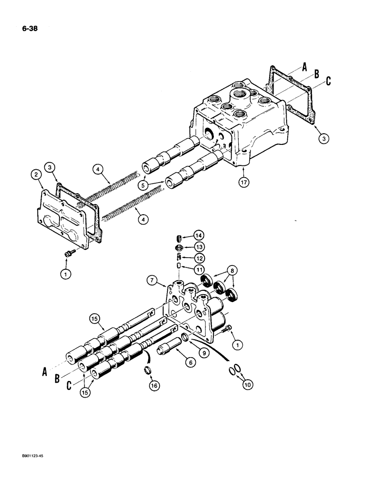 Схема запчастей Case 550 - (6-38) - TRANSMISSION CONTROL VALVE ASSEMBLY (06) - POWER TRAIN