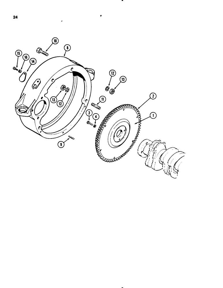 Схема запчастей Case 450B - (024) - FLYWHEEL AND HOUSING, 207 NATURALLY ASPIRATED DIESEL ENGINE (01) - ENGINE