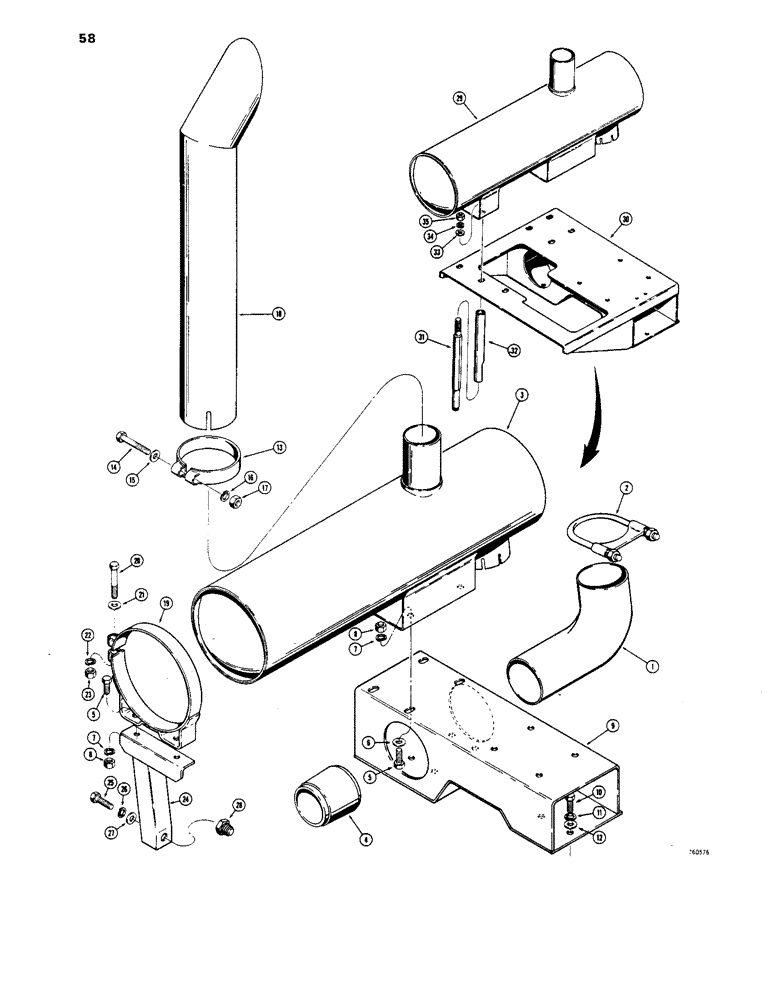 Схема запчастей Case 1450 - (058) - MUFFLERS (02) - ENGINE