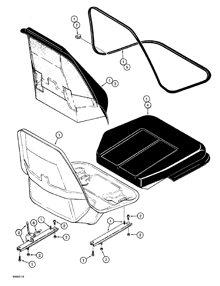 Схема запчастей Case 570LXT - (9-114) - STANDARD SEAT ASSEMBLY, 570LXT MODELS (09) - CHASSIS/ATTACHMENTS