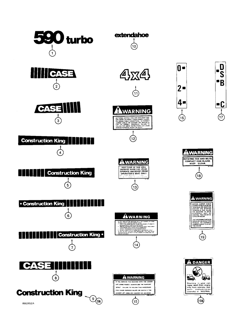 Схема запчастей Case 590 - (9-146) - DECALS (09) - CHASSIS/ATTACHMENTS