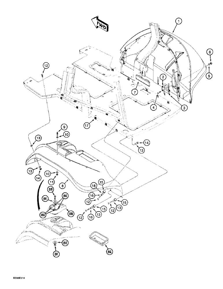 Схема запчастей Case 580L - (9-073) - REAR FENDERS, CAB MODELS (09) - CHASSIS/ATTACHMENTS